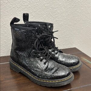 Dr. Martens Black and Silver Combat Boots with Glitter Finish